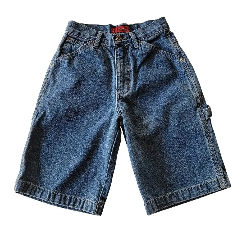 Arizona Boys Denim Cargo Shorts Size 10 Slim Medium Wash Y2K Skater